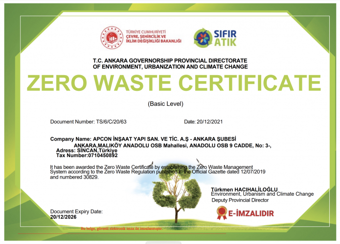 ZERO WASTE CERTIFICATE
